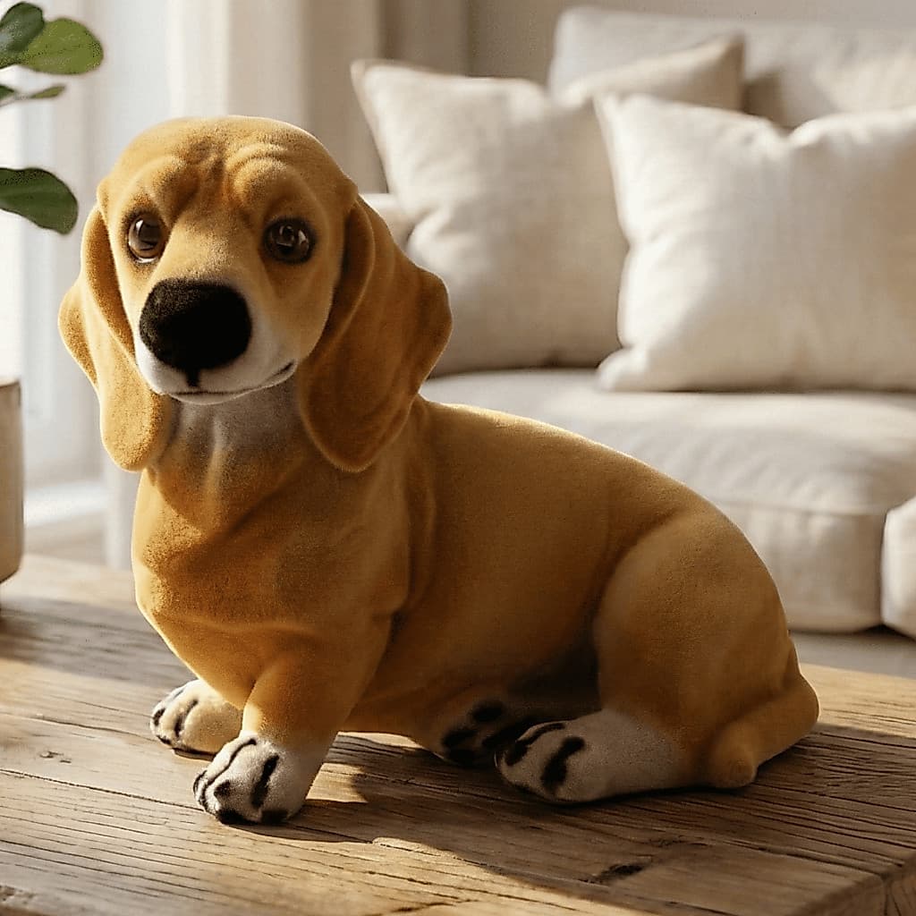 Cachorro Preto Ou Caramelo Ou Marrom Basse Salsicha Decorativo Sala de Estar em Gesso Pintado a Mão Super Realista 17cm