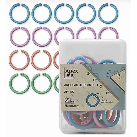 Kit c/ 25 Argolas 22mm Cores Sortidas para Encadernação