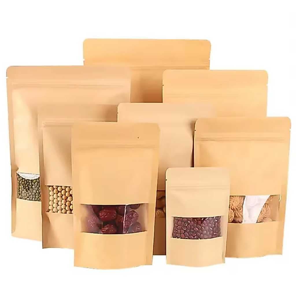Saco Stand Up Pouch Kraft Embalagem Com Visor 14x22+4 50 Un