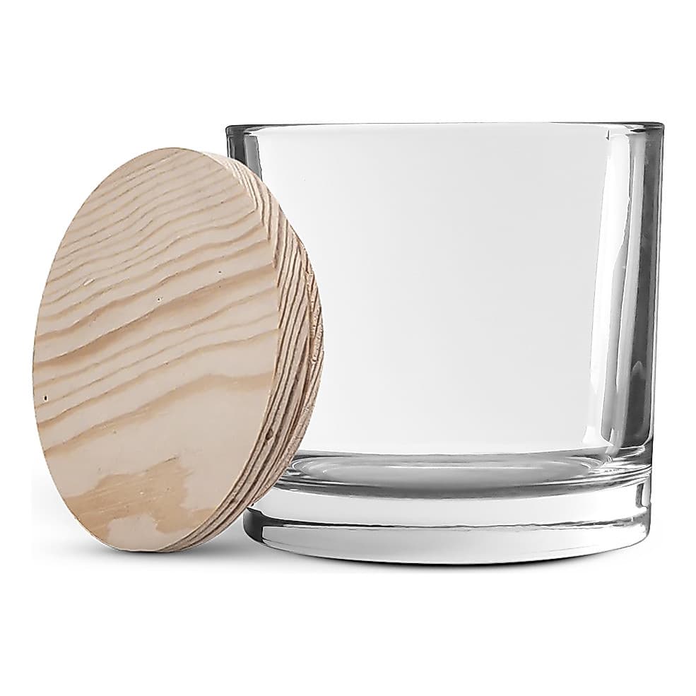 10 Copos De Vidro Whisky P/ Velas 265ml C/ Tampas De Madeira