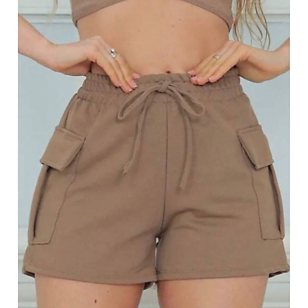 short feminino cargo moletinho com bolso