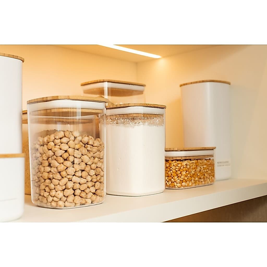 Pote Hermético Tampa de Bambu Ou Transparente Armazena Alimentos de Cozinha Dispensa Armário