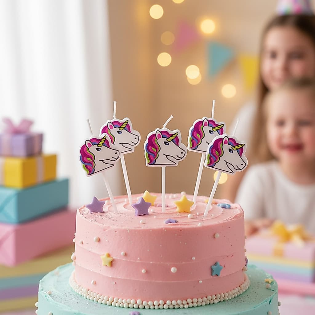 Kit 5 Velas Unicórnio Encantado para Bolo Infantil Festa Aniversário Colorida Fofa Topo de Bolo
