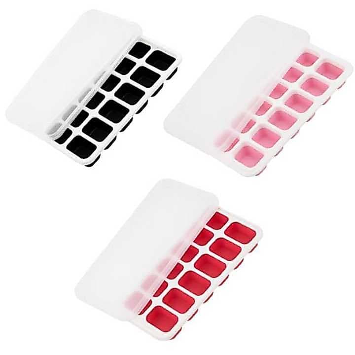 Forminha de Gelo com Tampa Rígida Flexível Fundo 14 Cubos Retangular Multiuso Kit 2 Unidades