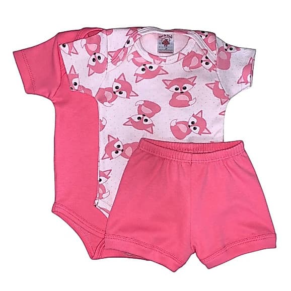 Kit Conjunto Bebê - 2 Body Manga Curta E 1 Shorts