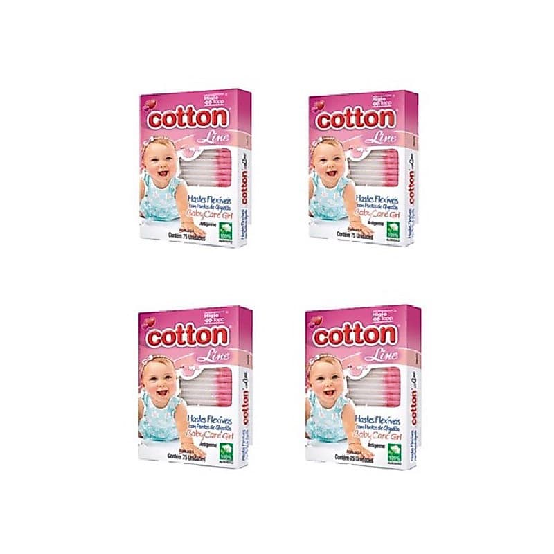 300 Hastes Flexíveis Baby Rosa Com Pontas De Algodão Cotton Line Tipo Cotonete