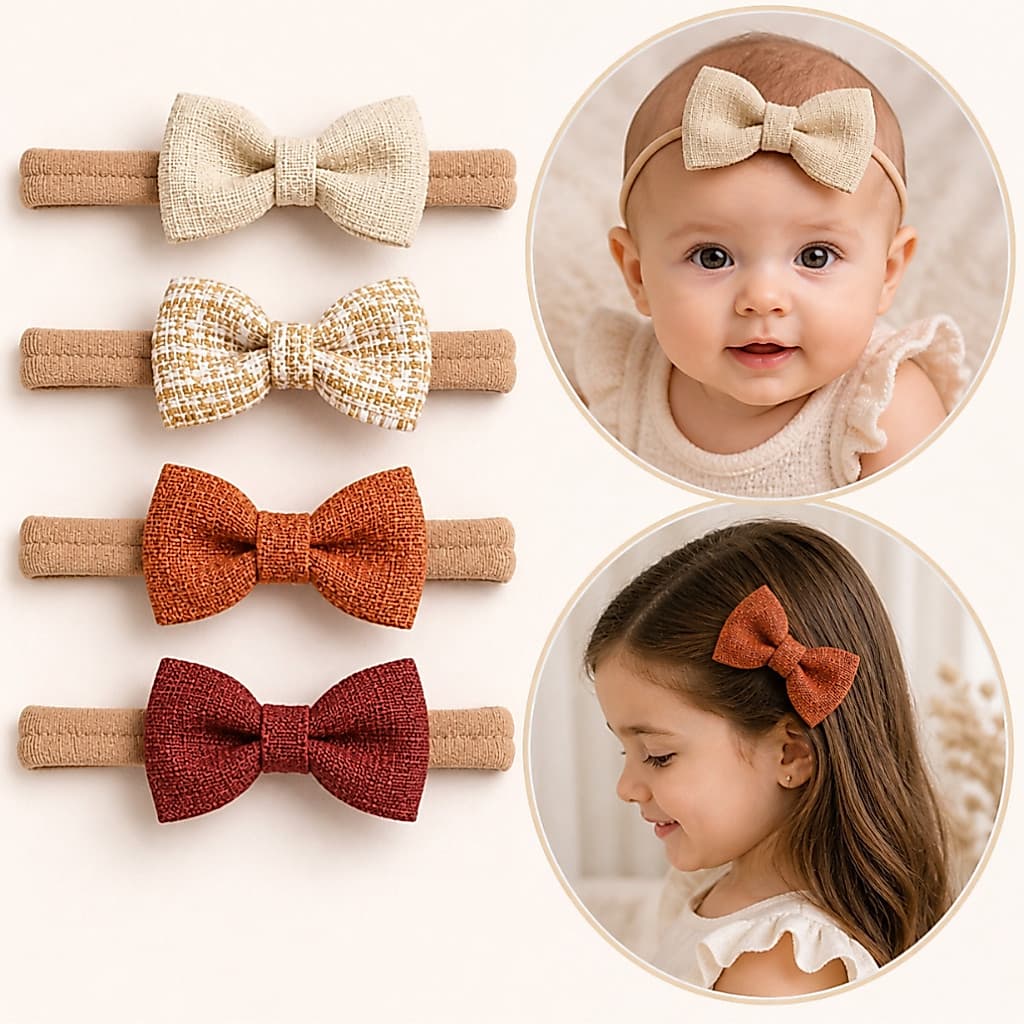 kit Faixa Bebê Luxo Linho | Laço Delicado RN | Saída Maternidade Menina | Faixinha Recém Nascida batizado