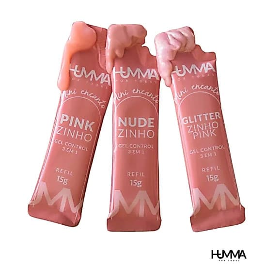Gel Alongamento Humma Control 3 em 1 - SEM TPO & HEMA FREE Unhas Nails Refil Sachê 15g Nudezinho Pinkizinho Mini Encanto