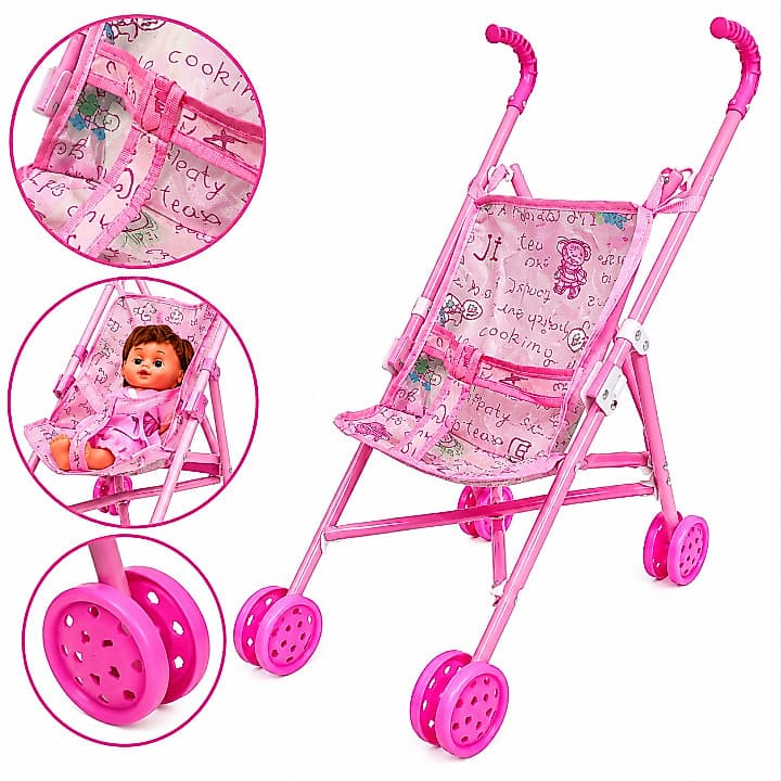 Carrinho de Boneca Infantil Dobrável Rosa Luxo Passeio Bebê Reborn Brinquedo Menina