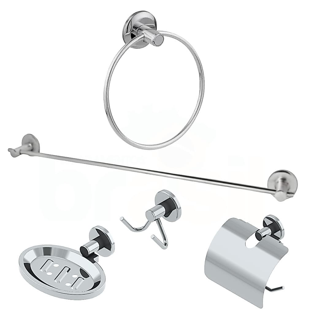 Kit Acessórios Banheiro Inox Stander Saboneteira Papeleira Porta Toalha Gancho