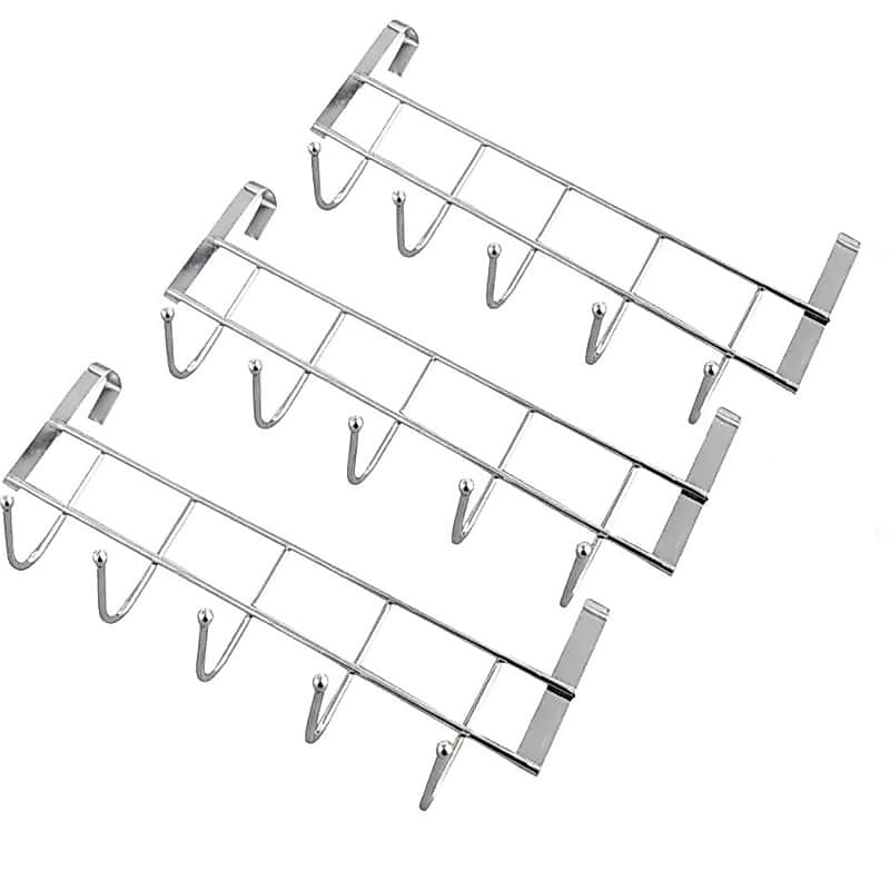 Cabideiro Suporte para Porta de Armários de Cozinha e Lavanderia em Metal com 5 Ganchos
