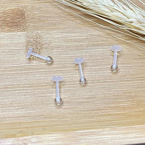 Piercing Labret Orelha 8mm Silicone Transparente Bioflex Kit 2 Unidades 8mm