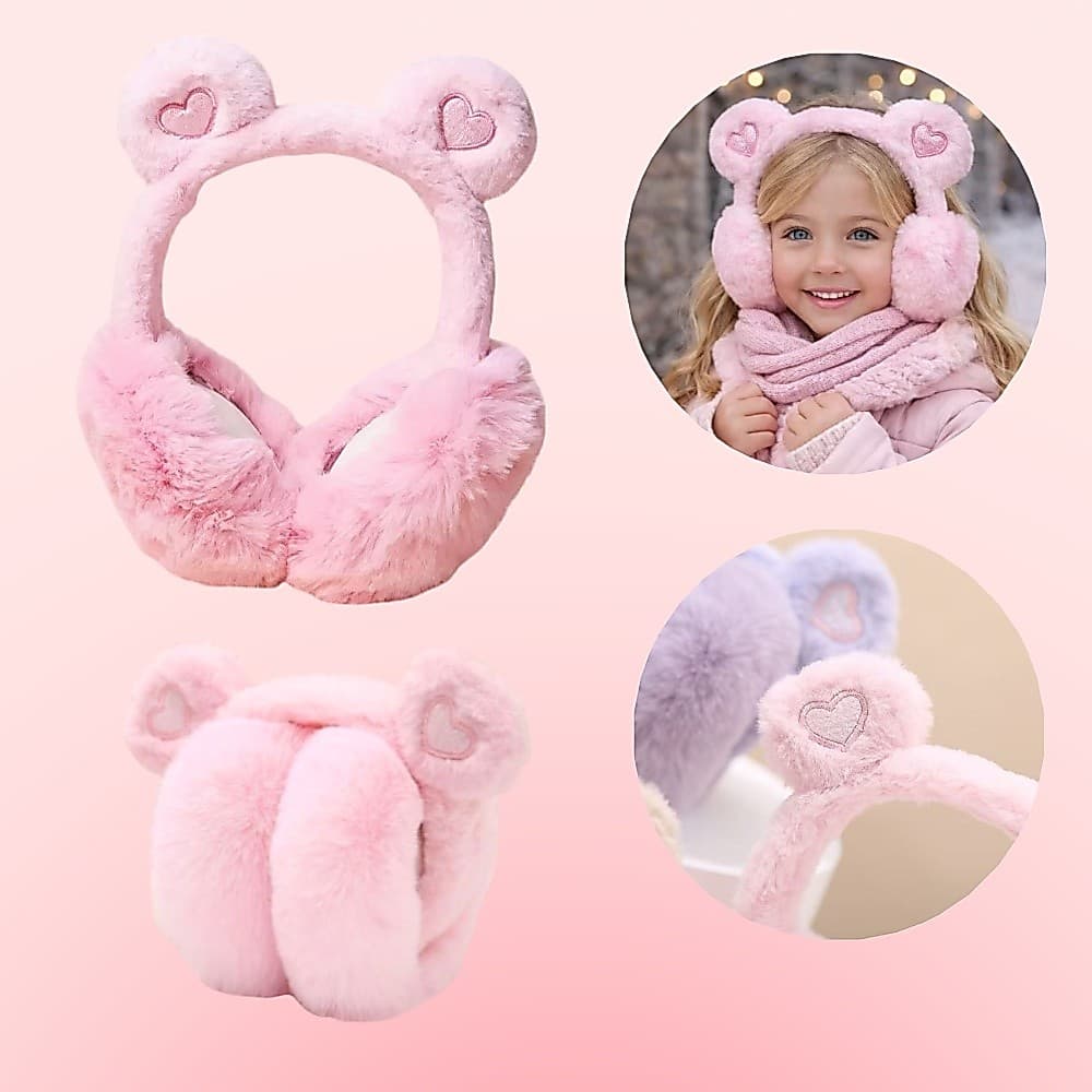 Protetor de Orelha Infantil Coração de Pelúcia Quente Para Inverno Crianças