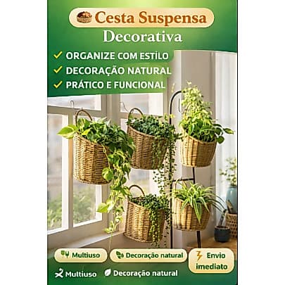 Cesta Suspensa de Juta para Parede Feita à Mão Decorativa Organizadora