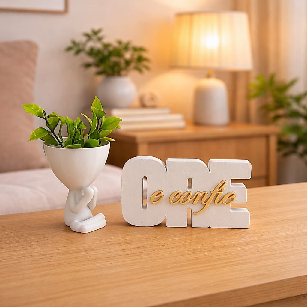 Cachepot Bob Robert COM Planta e Palavra Ore e Confie Decoração Religiosa Vaso Fé Gratidão