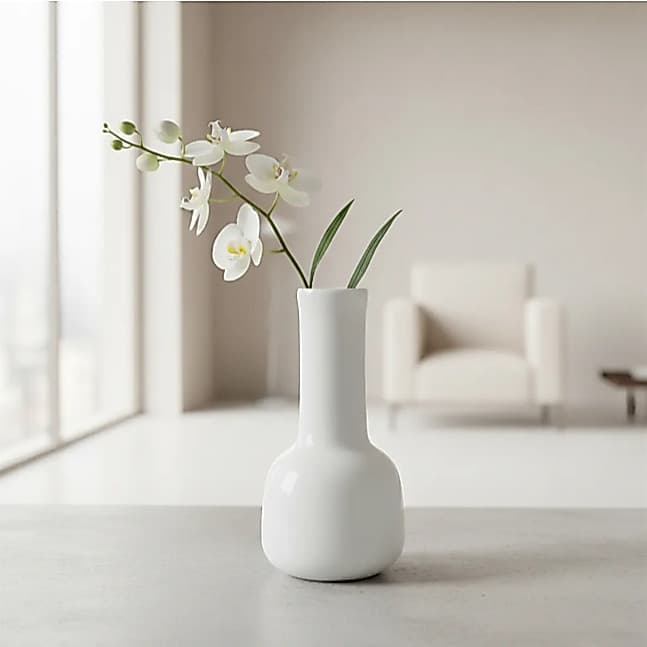 Vaso Solitario Flor Branco Decorativo De Porcelana Branco Lisa