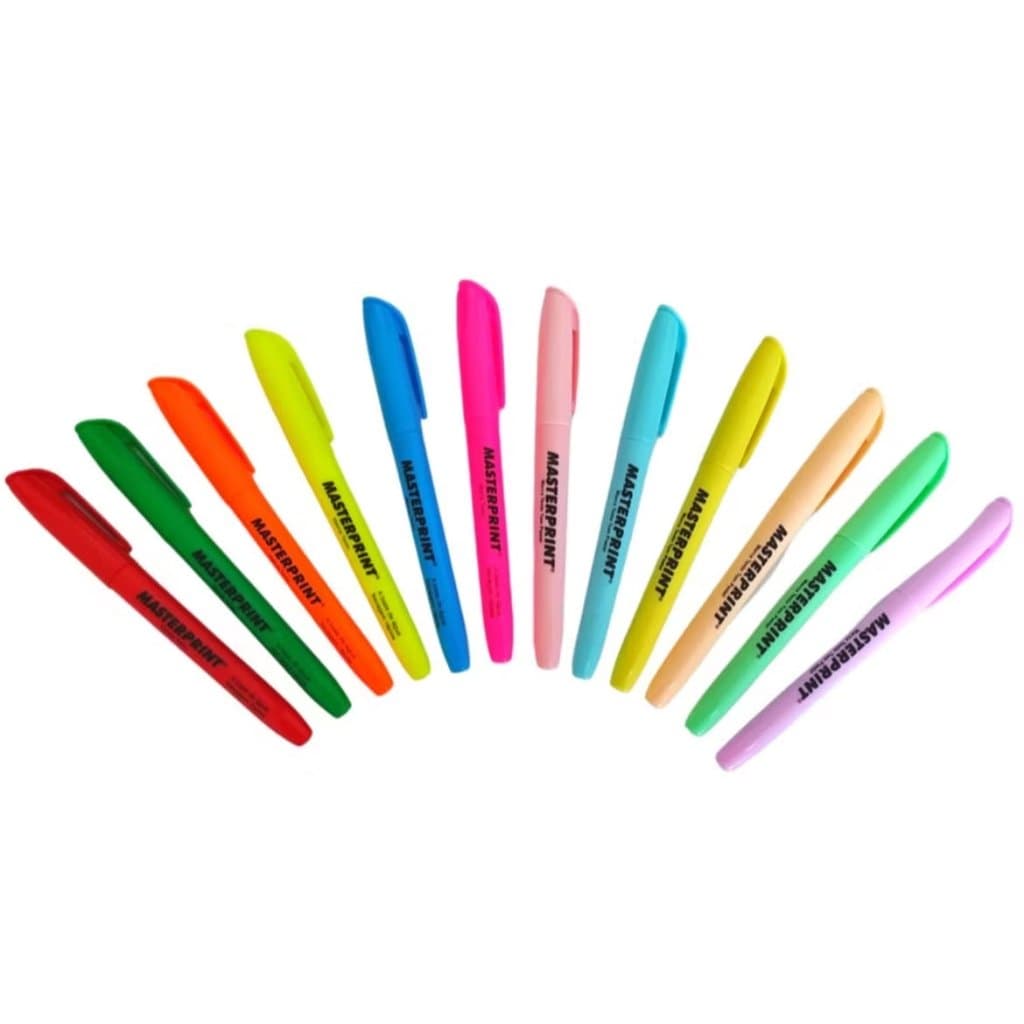 Kit 12 / 6 Marca Texto / 6 Neon + 6 pastel / Caneta Marca Textos MasterPrint Envio Imediato