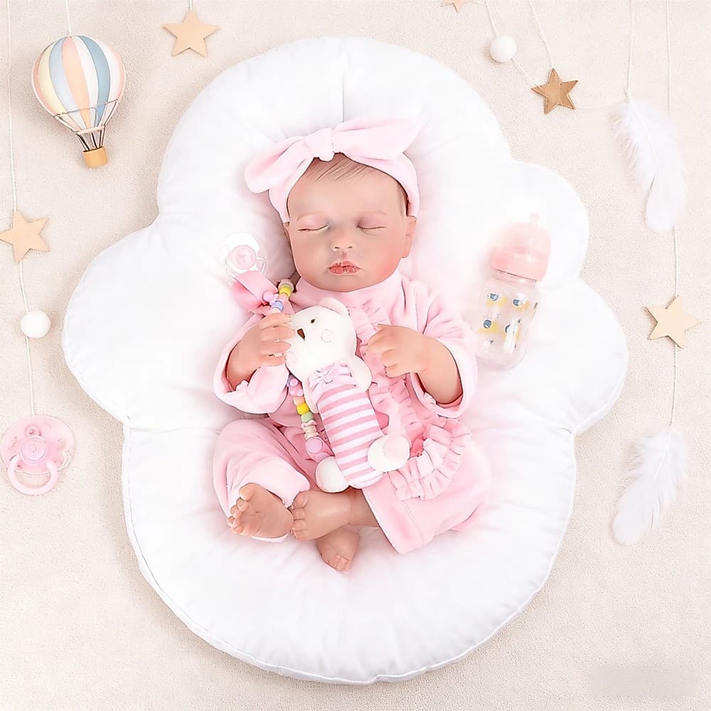 Bebê Reborn Silicone Boneca 48cm Menina Rosa Ohlo Fechado Barato