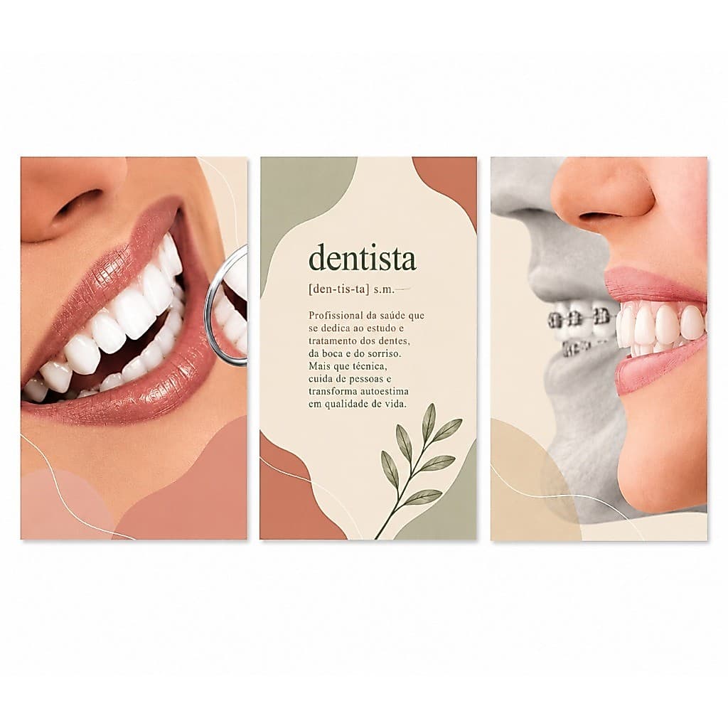 Kit 3 Quadros Decorativos Odontologia Sorriso – Arte Moderna para Consultório Dentista