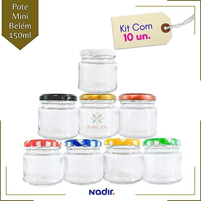 Pote de Vidro 150ml Doces  Bolos Geleias Patês Lembranças Com Tampa De Metal - 10 Unds