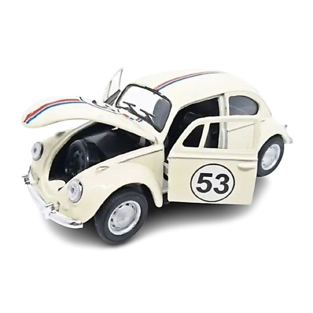 Mini Fusca Herbie 53 - Carrinho de Metal com Abertura de Capô e Portas - Fricção Divertida