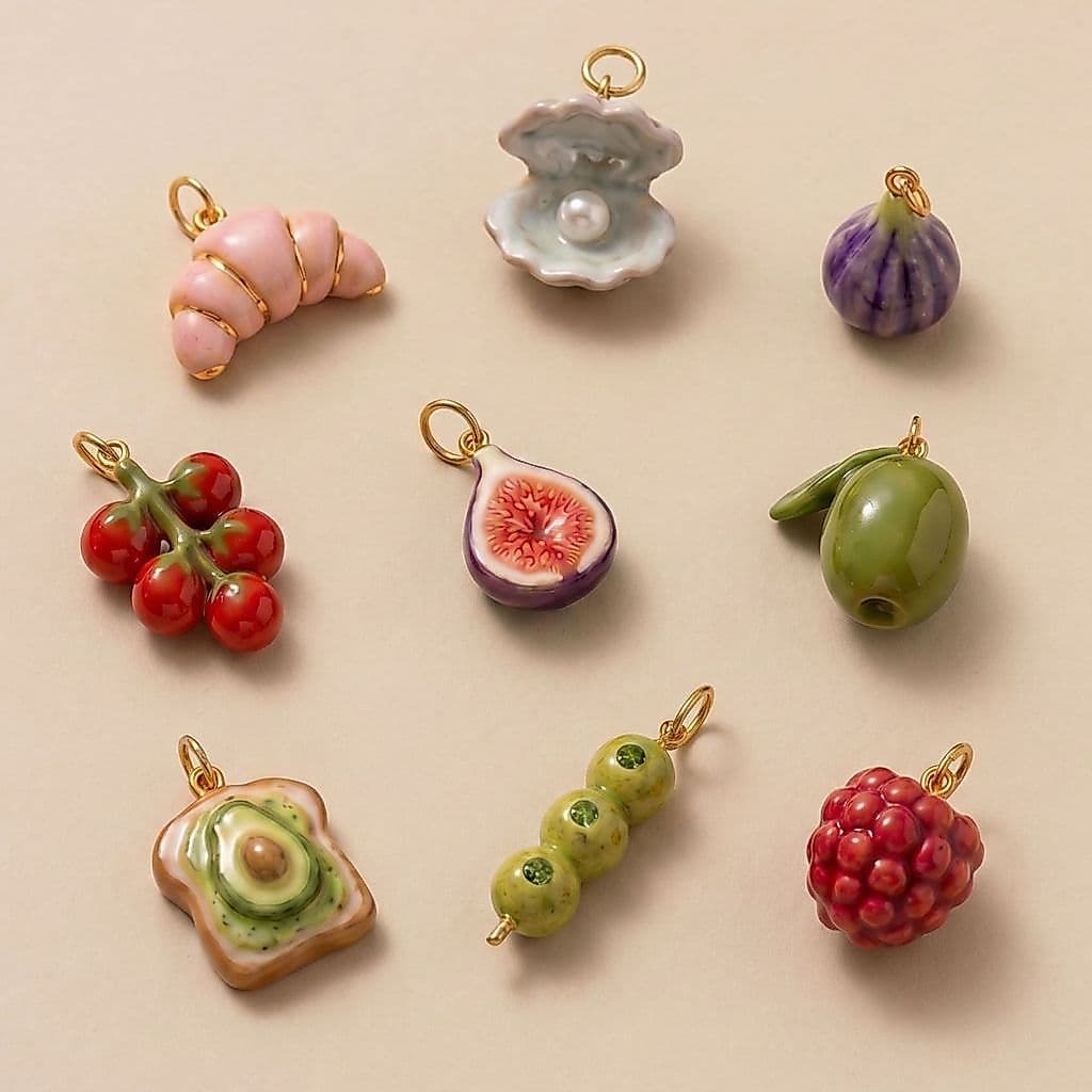 Nordic novo estilo série de frutas frescas Croissant concha pérola virgem figo titânio aço pingente 18K