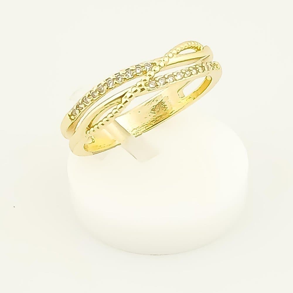 Anel Três Elos Cravejados Banhado a Ouro 18k 18