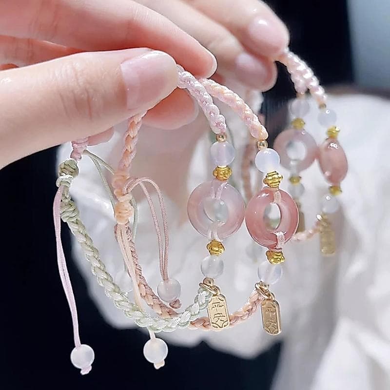 (WHDR) Estilo Chinês Paz Bule Trançado Pulseira Menina Coração Frisado Alça De Mão Bestie Jóias Acessório Presente