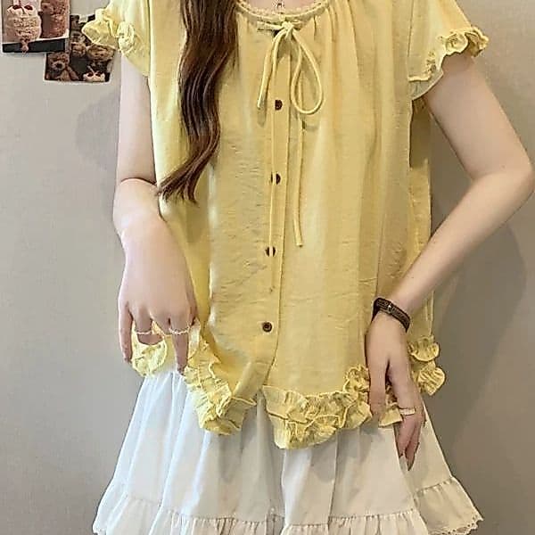 Tamanho grande Agaric Hem camisa de manga curta feminina novo estilo gordura mm solto mais magro olhar capa carne exteri