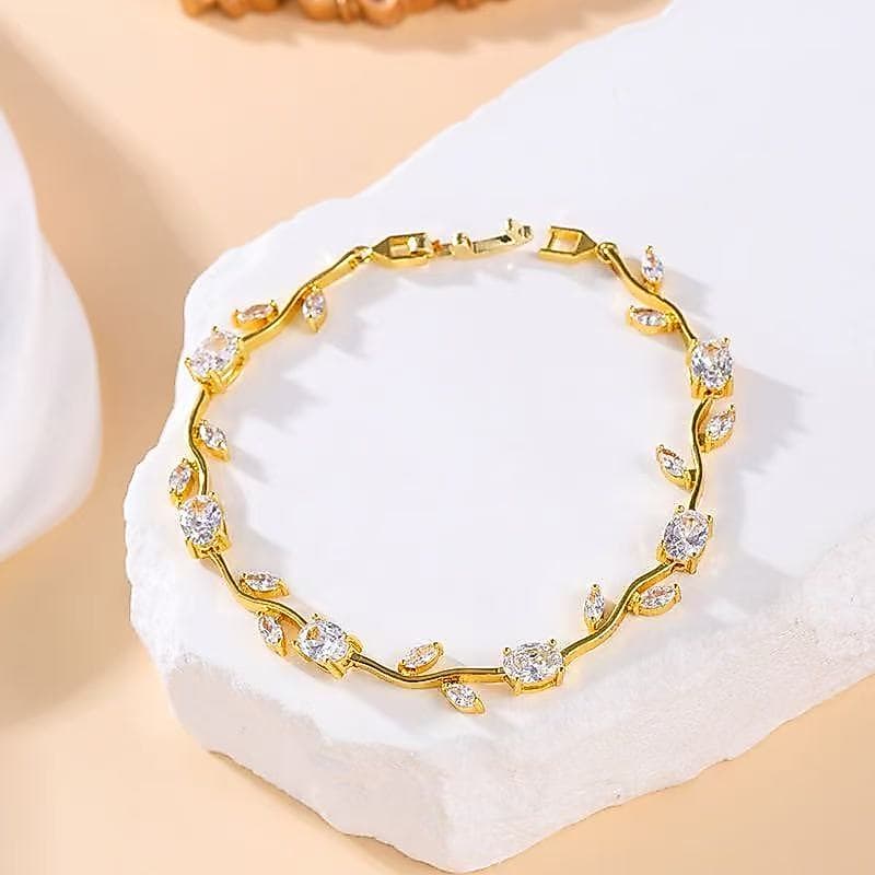 Pulseira feminina elegante, requintada e dinâmica com folhas de videira em zircônia, um acessório multicolorido para uso