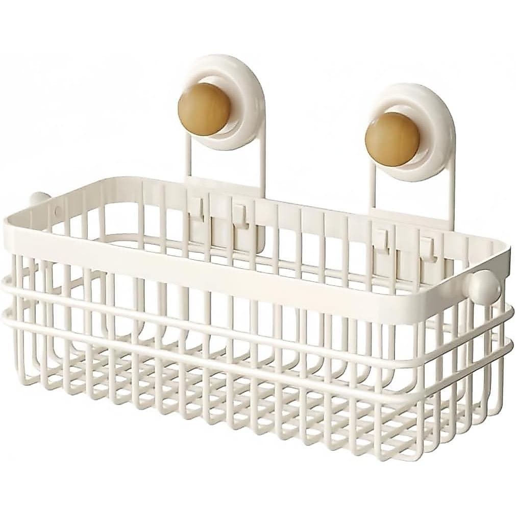 Cesto de Armazenamento de Parede Sem Furos, Organizador Adesivo de 11"x4.6"x3.9" para Cozinha e Banheiro, Suporte Imperm
