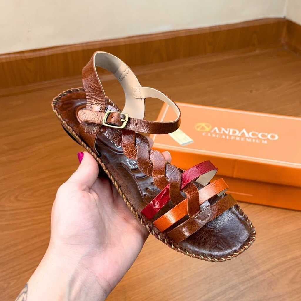 ANDACCO SANDALIA COURO LEGITIMO MODERNA CONFORTAVEL REF 12394 MARROM
