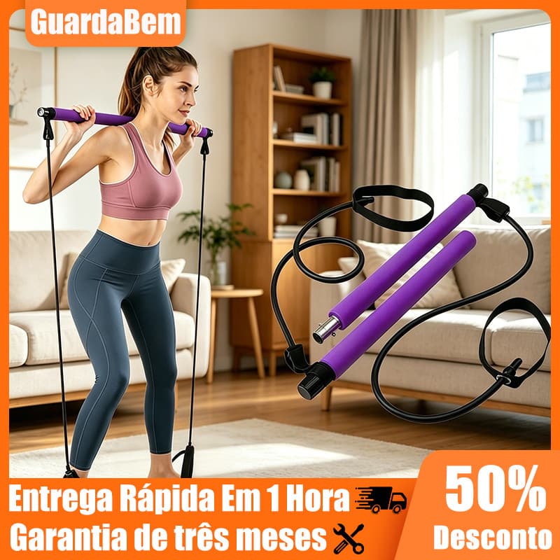 Barra Pilates Portátil Yoga Com Elásticos Extensor Exercício Academia Treino Musculação