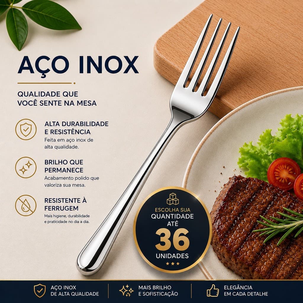Garfo de Mesa Jogo 36 Aço Inox Talher Cozinha