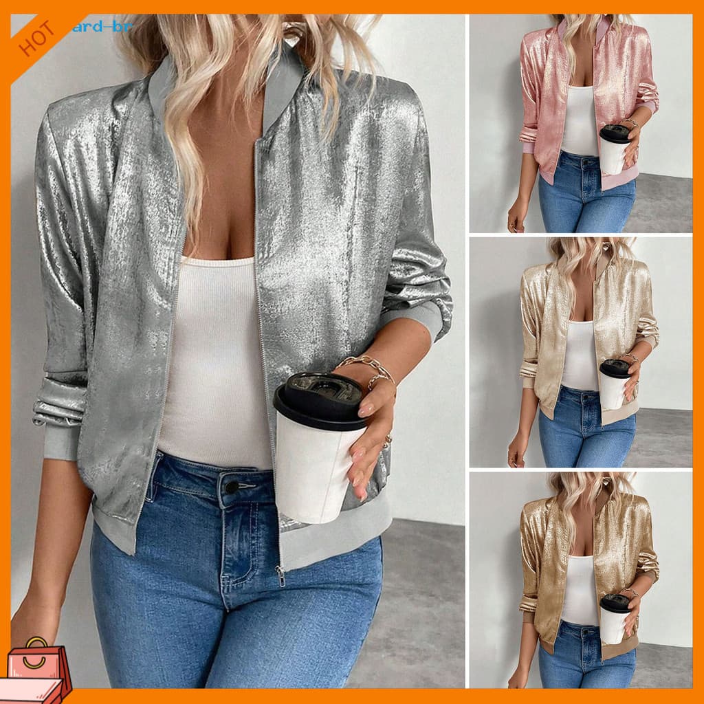 Women Jacket Stylish Blazer Women’s Shiny Sequin Cropped Lightweight Zipper Coat Long Sleeve Glitter Party Disco Outwe