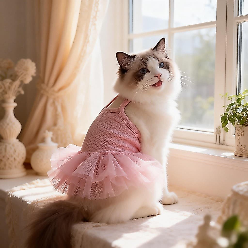 Primavera verão roupas para animais de estimação legal verão inchado gaze saia cão gato estilingue vestido de uma peça T