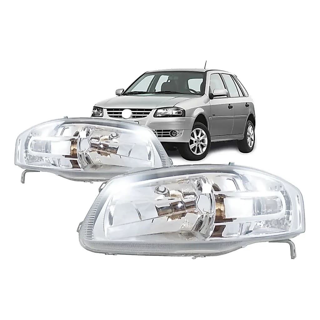 Par Farol Dianteiro Gol G4 2006 Á 2012 Cromado Foco Simples