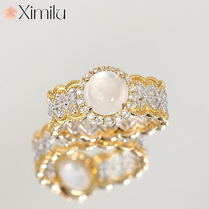 ❤ Retro lindo luz luxo ovo rosto branco Jade anel senhoras moda elegante aniversário jóias