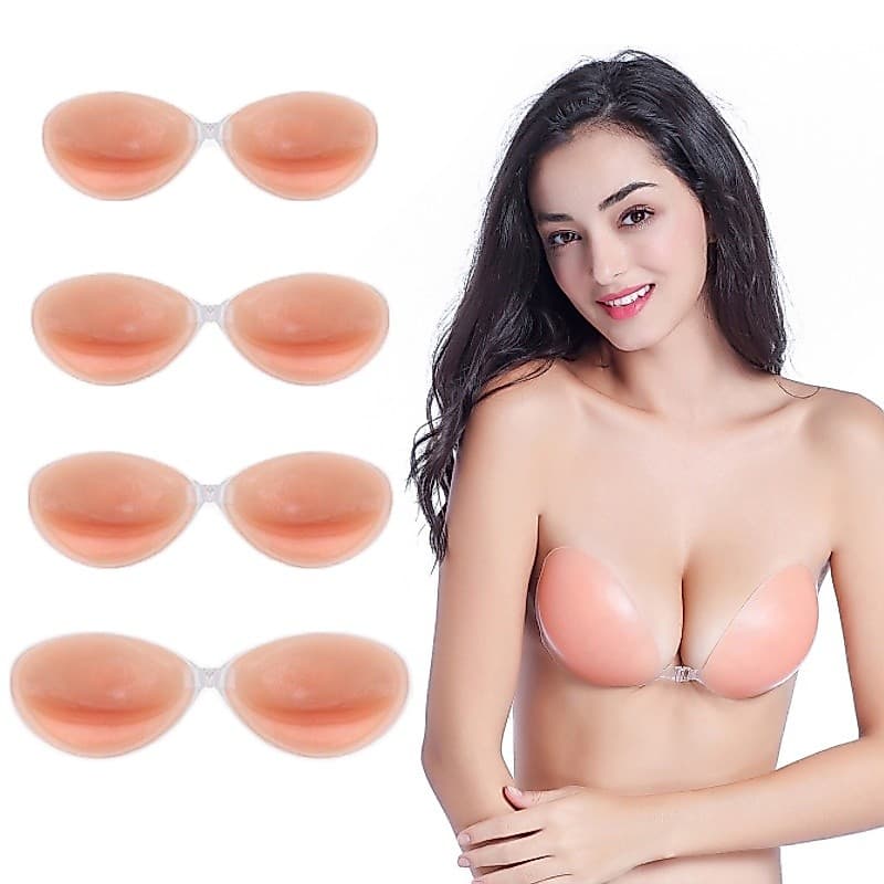 Sutiã Feminino Invisível Reutilizável Sem Alças Abcd Cup Autoadesivo De Silicone Com Fechamento Frontal Pegajoso/Adesivo