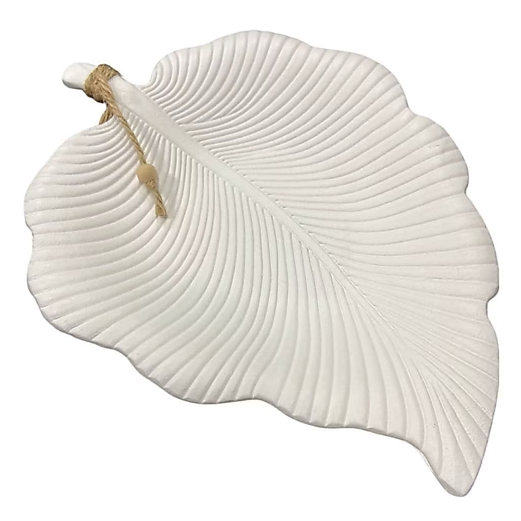 Bandeja Decorativa Folha Em MDF Branca | Prato Decorativo Moderna Folhagem | Centro de Mesa Elegante Minimalista