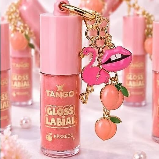 Gloss Labial Pêssego Lip Oil Hidratante com Chaveiro Fofo Peach Brilho Labial Colecionável