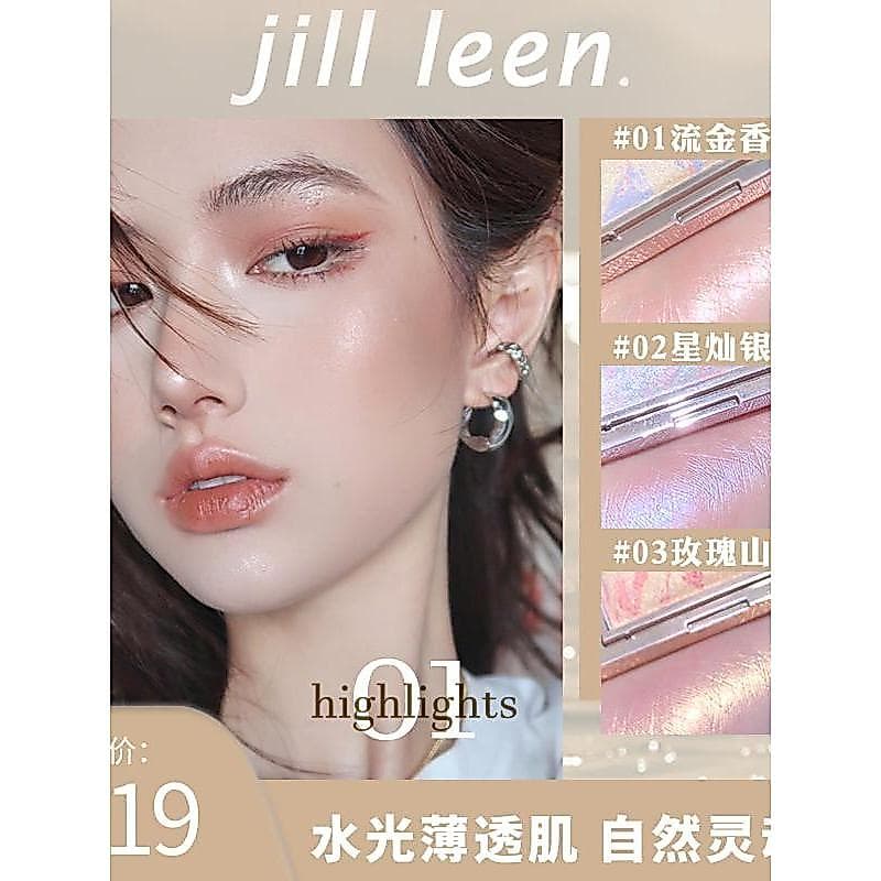 JILLLEEN Pó prensado de alto brilho, Blush, placa multifuncional, brilho de água, transparente, Natural, delicado, disco