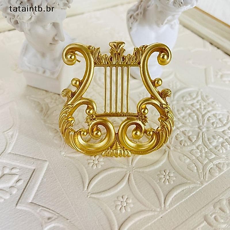 [Tatata] Broche De Harpa Dourada Vintage Joia Alfinete De Terno Musical Para Suéter Cardigã Itens De Presente Retrô BR