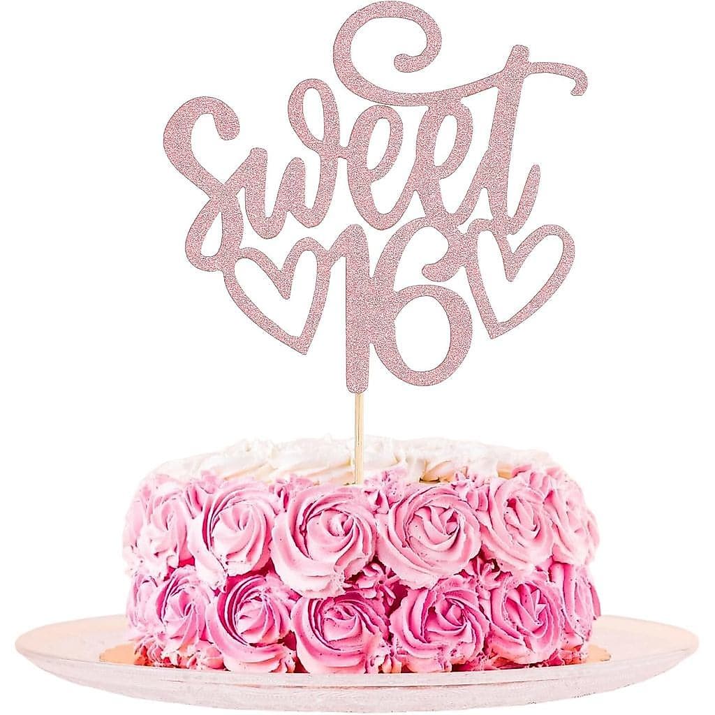 Topo de Bolo Brilhante para 16º Aniversário, Decoração de Bolo para Celebração de 16 Anos, Suprimentos para Decoração de
