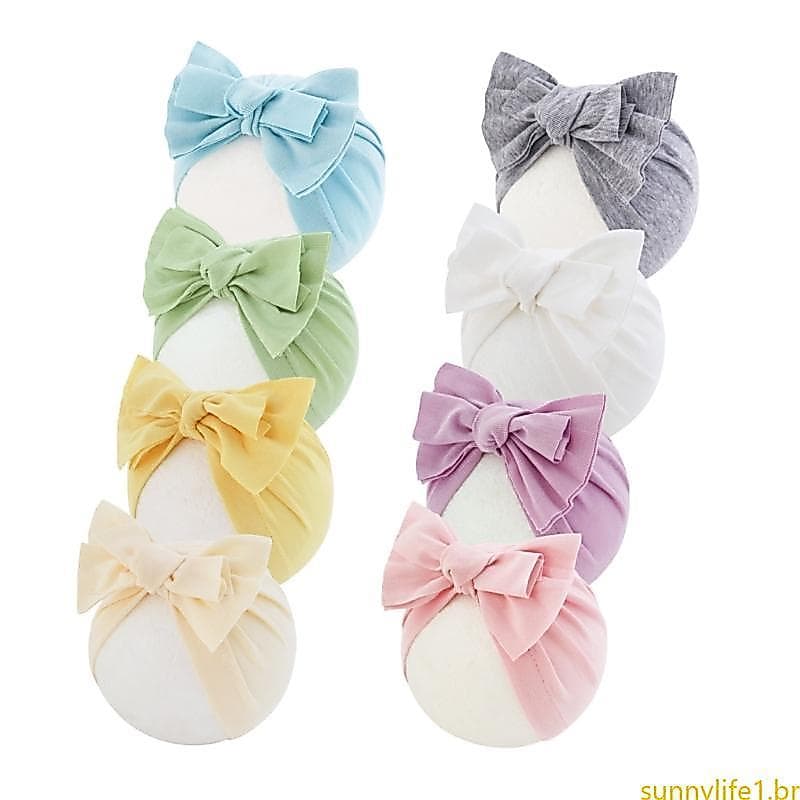 sun 2025 Cor Sólida Lenço Chapéu Bebê Bowknot Turbante Macio Indiano Respirável Headwear Foto Adereços