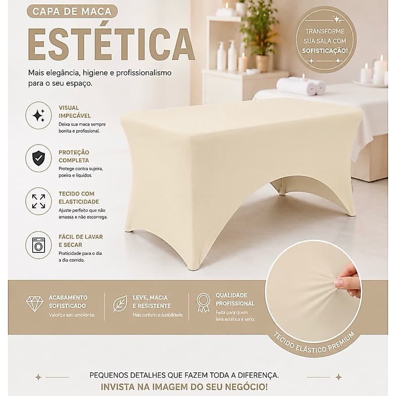 Capa legging para maca estética fixa/maleta/portátil AREIA tecido Suplex grosso sem transparência