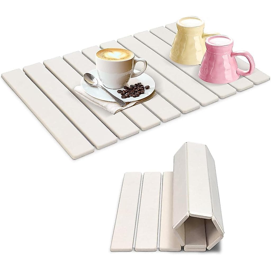 Tapete De Secagem De Pratos De Pedra Grande Para Balcão De Cozinha , Tapetes Rápida Dobráveis De 24 " X 16 " Terra Diato