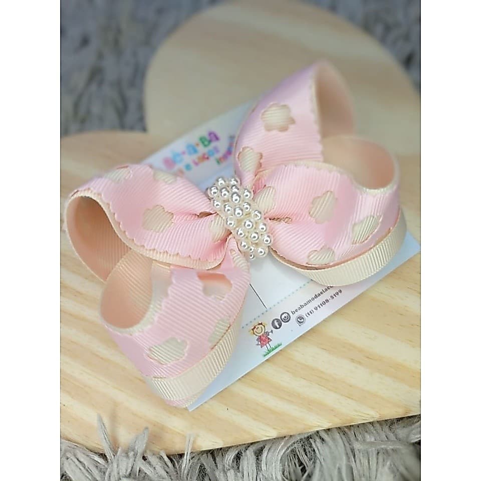 Lacinhos com bico de pato - Laços de cabelo infantil menina - Laço Rafaela - Rosa e creme