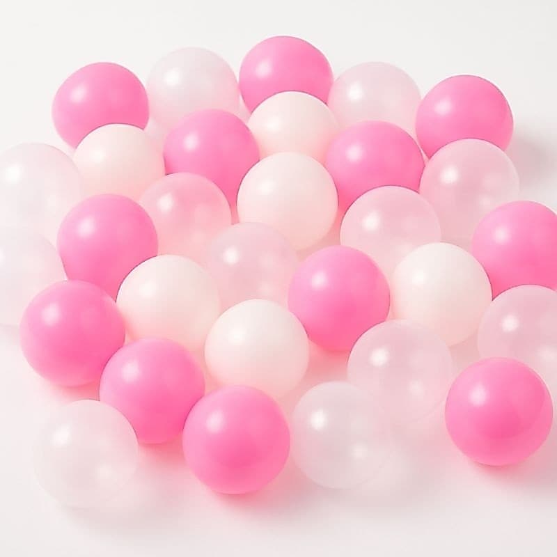 50 Bolinhas de Piscina Hello Kit Rosa Bebê, Branco e Cristal, Brinquedo, Infantil, Decoração.