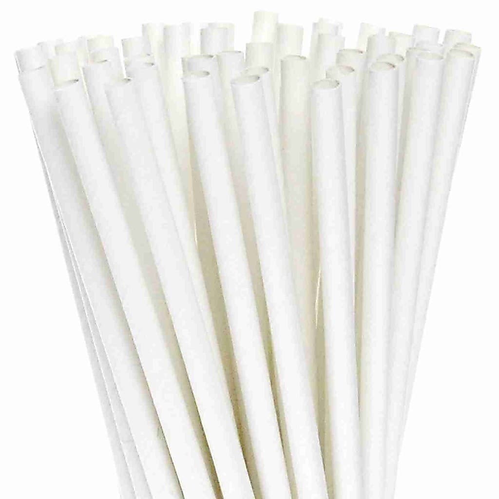 25 canudinhos de papel branco neutro para topo de bolo canudo